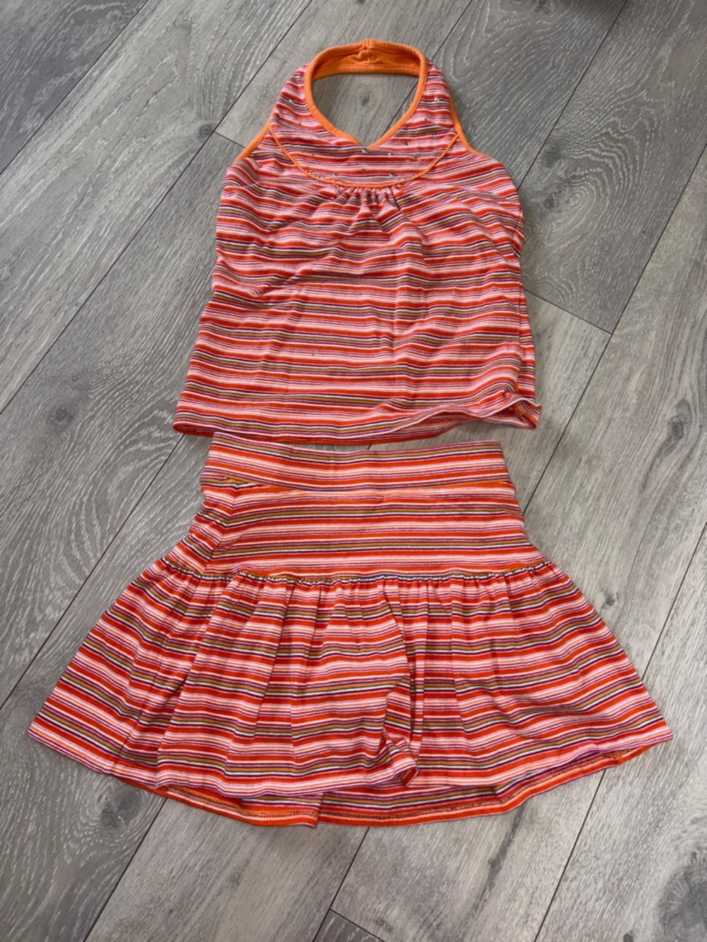 Y2K The Children's Place Bright Orange Striped Tank & Skirt Set